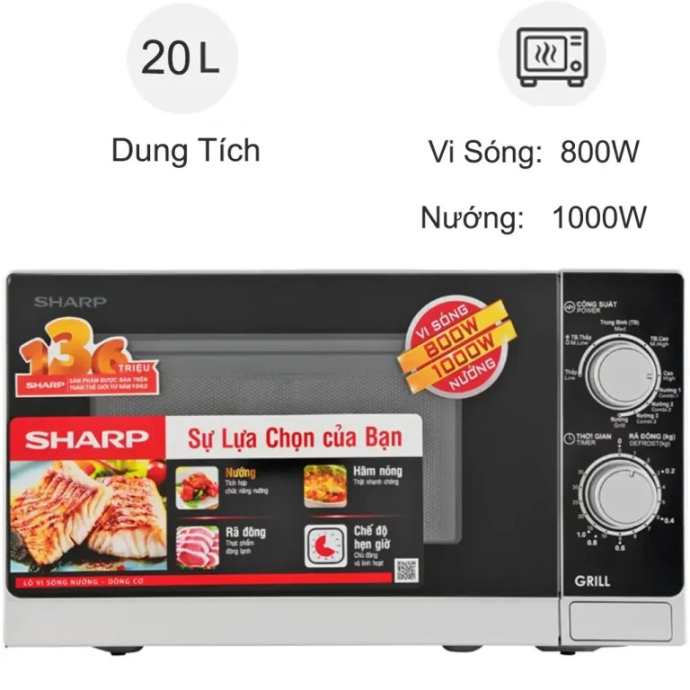 Lò vi sóng có nướng Sharp R-G222VN-S 20 lít